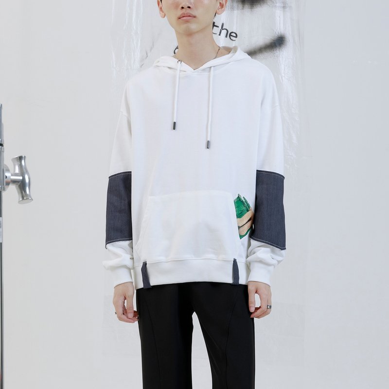 垃圾桶熊熊连帽上衣 | 白 | - 中性连帽卫衣/T 恤 - 棉．麻 白色