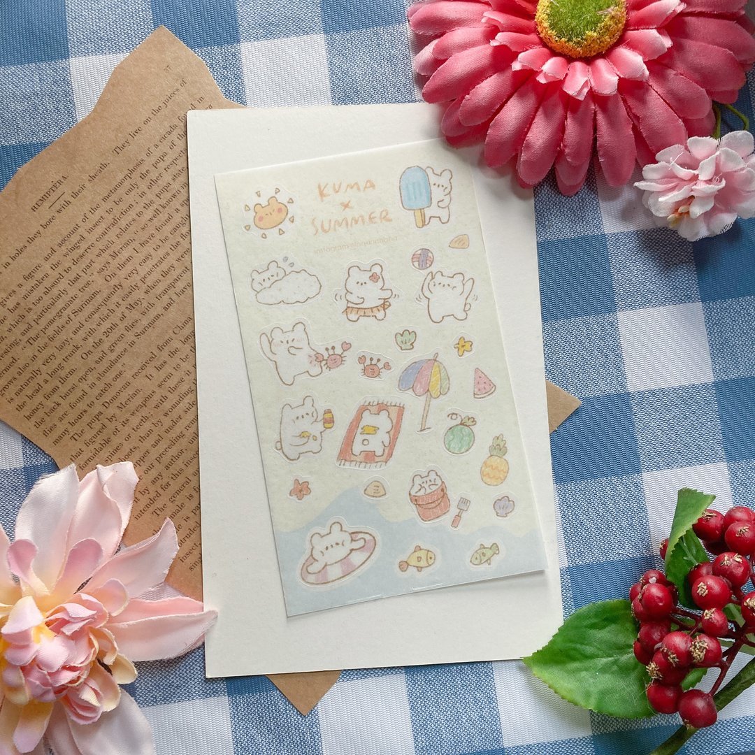 【社畜小熊贴纸】夏季 - 贴纸 - 纸 蓝色