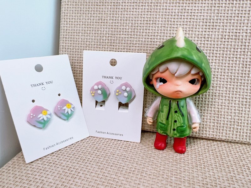 雏菊软陶耳环/耳夹 - 耳环/耳夹 - 陶 