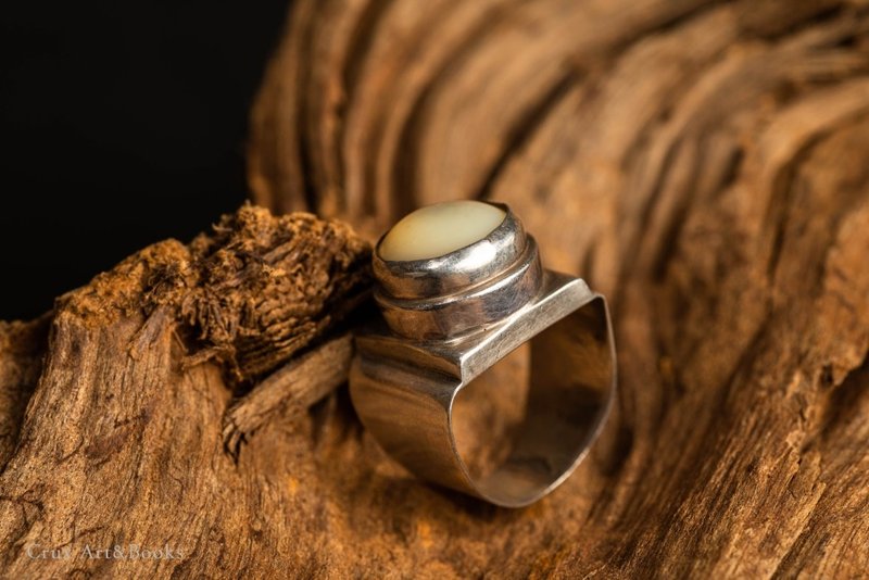 【CRUXART】西洋首饰珠宝-轻奢小品-复古珠母贝纯银戒指-欧洲 - 戒指 - 银 银色