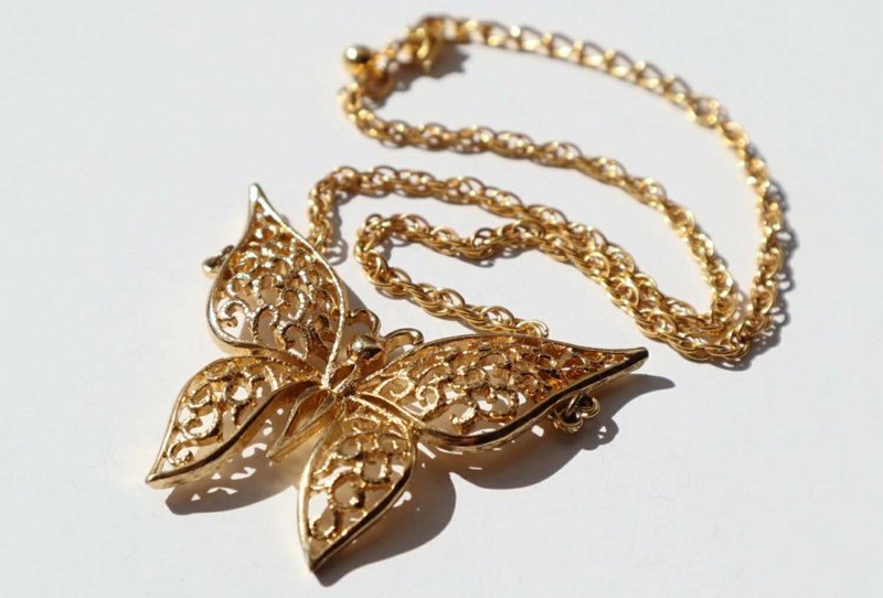 60s vintage gold butterfly necklace - 项链 - 其他金属 金色