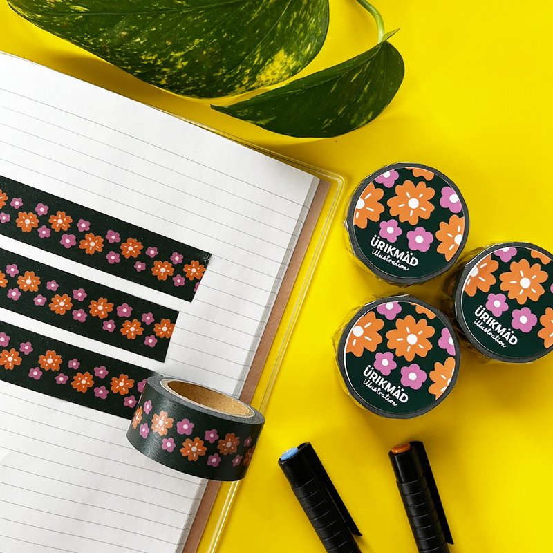 日系雅致和风色彩 花卉原创插画纸胶带 - 纸胶带 - 纸 黑色