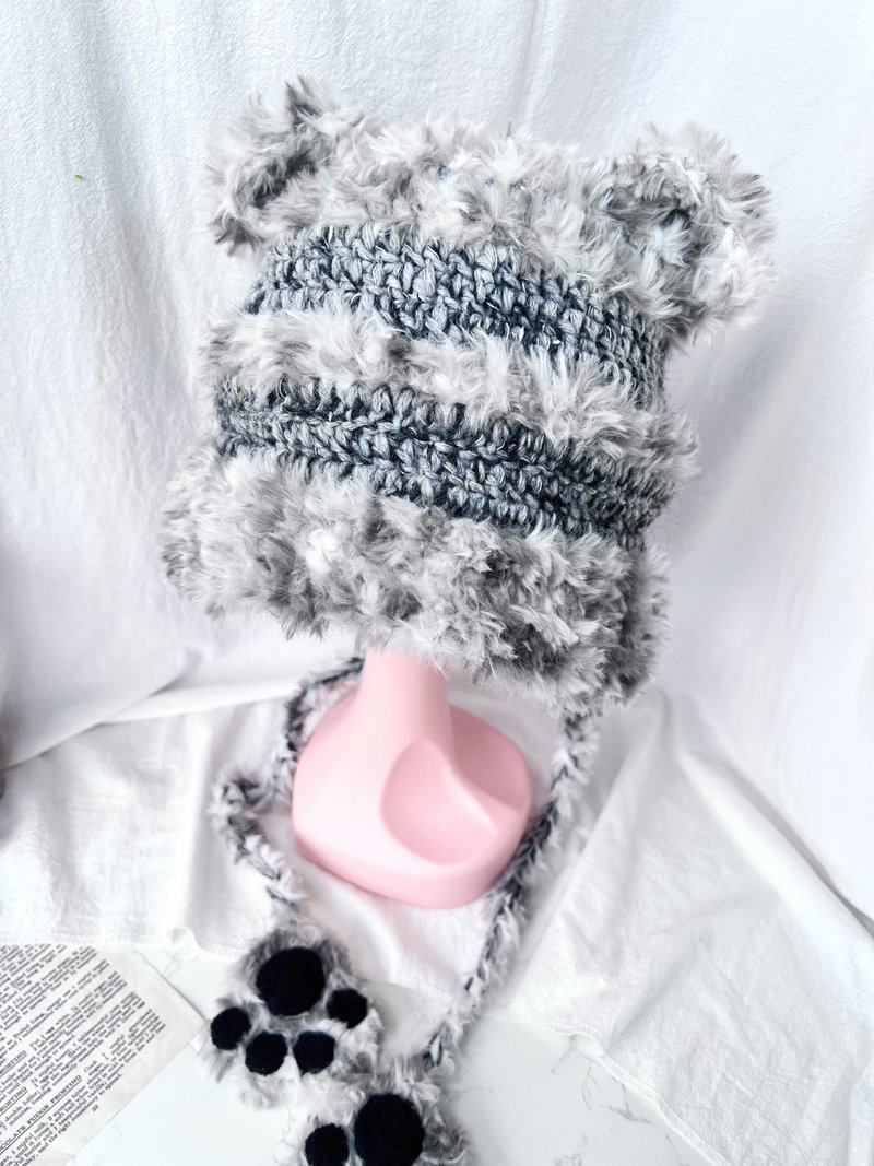 【兔贝儿】秋冬百搭保暖护耳帽 - 熊熊款 深灰/深蓝 - 帽子 - 羊毛 白色