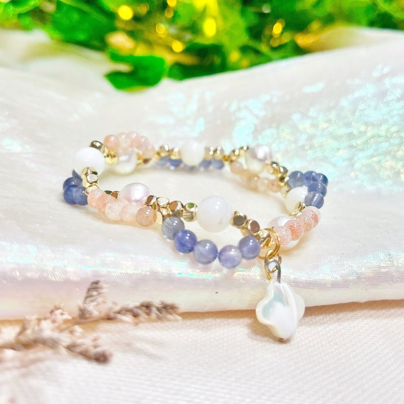 【水都威尼斯 | 灵魂专属宝物|水晶手环设计款】珍珠|砗磲|太阳石 - 手链/手环 - 水晶 蓝色