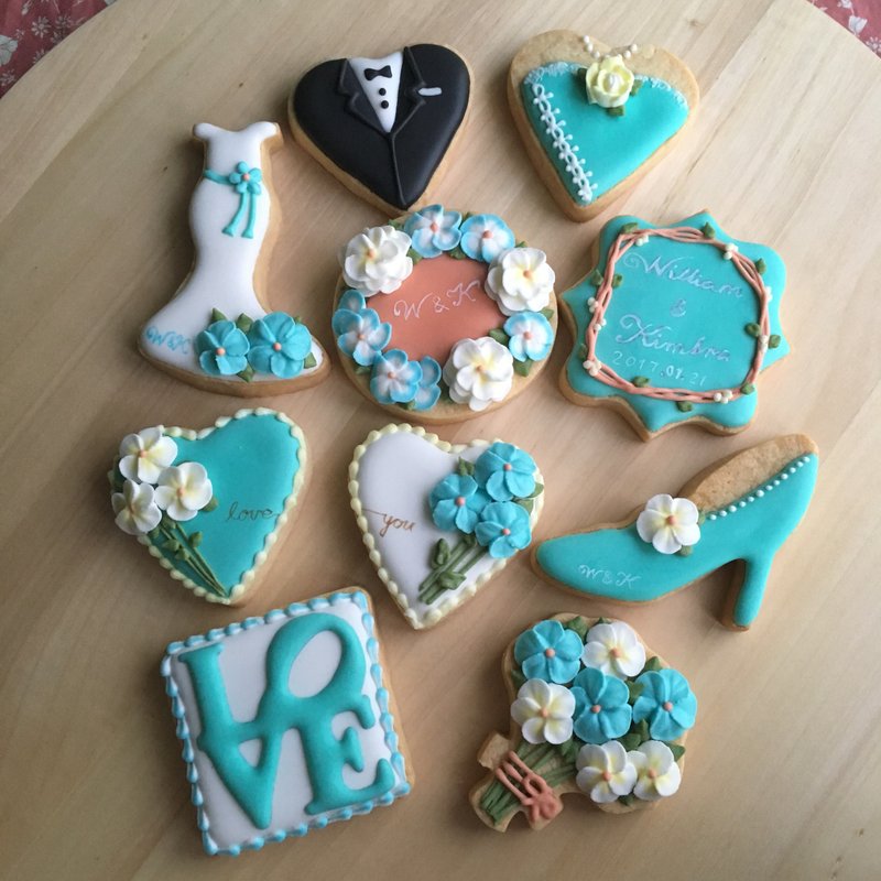 婚礼小物 | 优雅婚礼饼干10片组 - 手工饼干 - 新鲜食材 多色