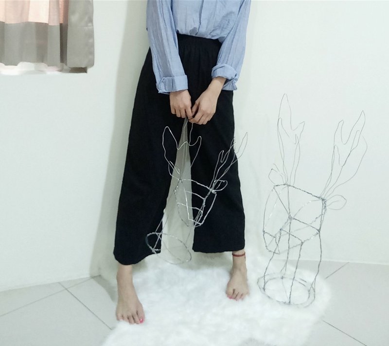 没有月亮的夜晚 黑色修身宽裤 | 100%有机棉 | 修身 松紧腰 宽裤 - 女装长裤 - 棉．麻 黑色