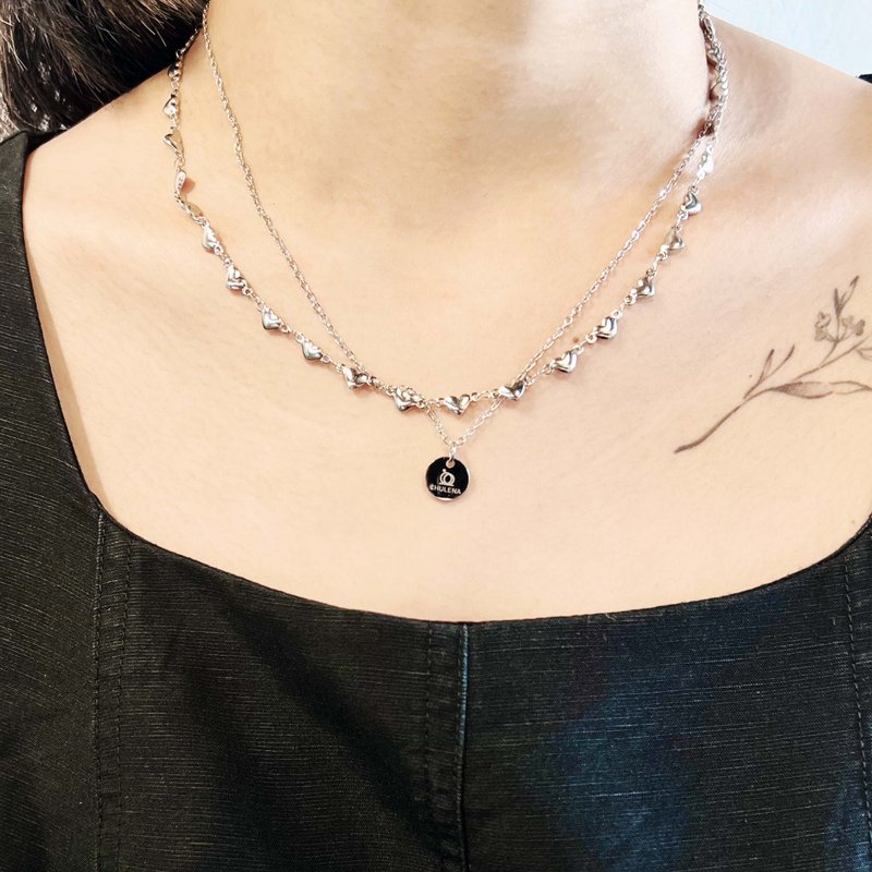 【定制】爱心双链项链 / 可定制刻字 / 银色 - 项链 - 不锈钢 银色