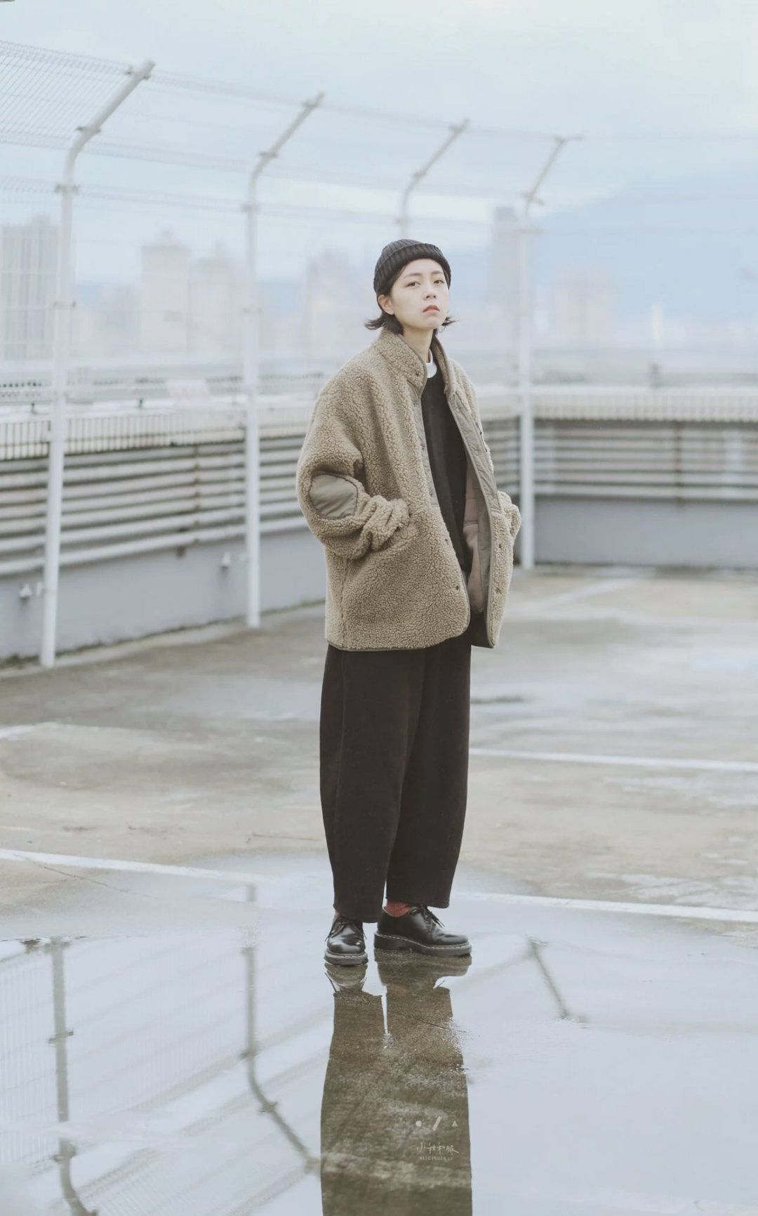 补丁保暖摇粒绒立领外套 - 男装外套 - 棉 绿色