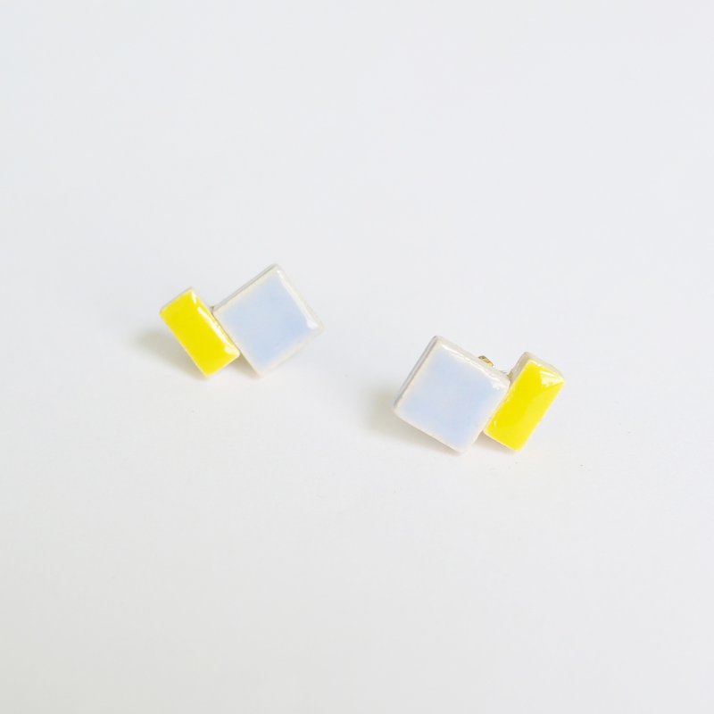 方块和他的另一半（M002）耳环/耳夹 - 耳环/耳夹 - 瓷 蓝色