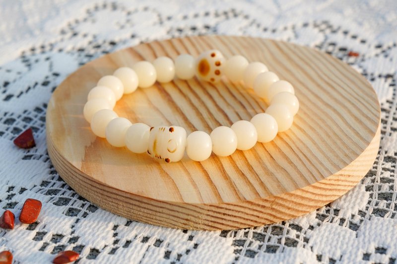 菩提子手链 炭烤菩提 招财猫 猫爪|| 好运吉祥智慧辟邪 手链 - 手链/手环 - 植物．花 白色