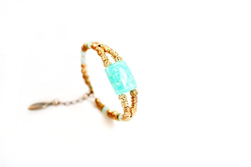 【UNA-优娜手作】亚马逊之石 黄铜手链 定制化 天然宝石 - 手链/手环 - 其他金属 多色