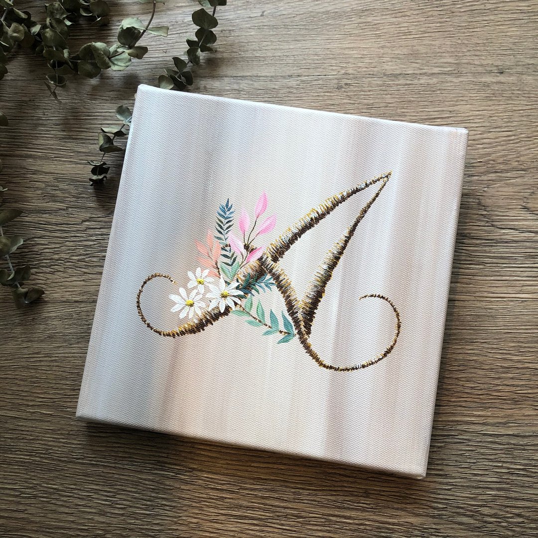 英文字母花卉创意画 压克力 油画课程 情人节 生日礼物 - 插画/绘画/写字 - 棉．麻 