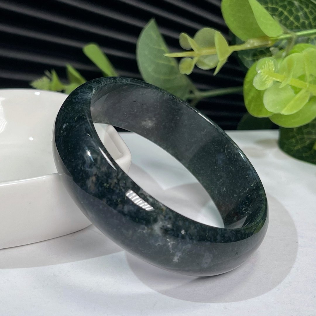 冰润水草玛瑙手镯52MM 满草飘花苔藓玉髓手环 清新怡人 灵气满满 - 手链/手环 - 半宝石 绿色