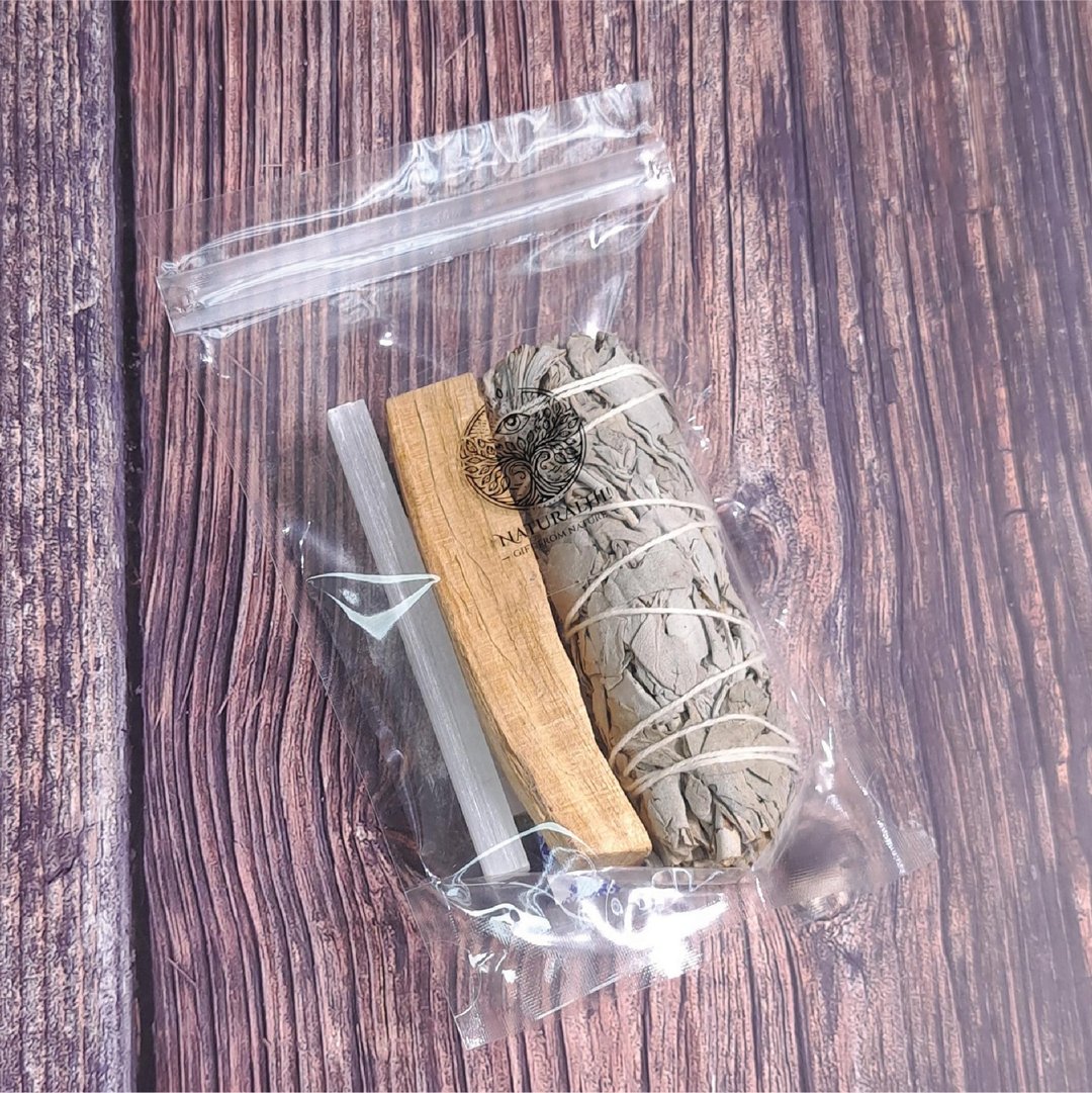 水晶消磁净化套装 | 白鼠尾草 | 秘鲁圣木 | 石膏石 | 消磁 - 香薰/精油/线香 - 植物．花 绿色