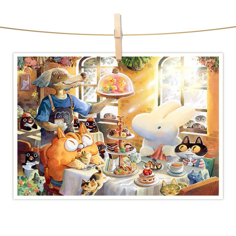 afu水彩插画明信片 - 动物午茶会 - 卡片/明信片 - 纸 