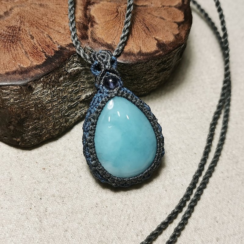 异极矿/透光冰花-蜡线图腾包框设计/项链可调整长度 - 项链 - 半宝石 蓝色