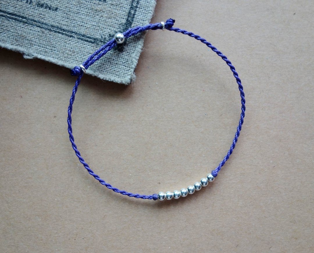 点点/ 巴西蜡线 /纯银 / 编织手链 / 925 silver bracelet / 脚链 - 手链/手环 - 其他金属 紫色