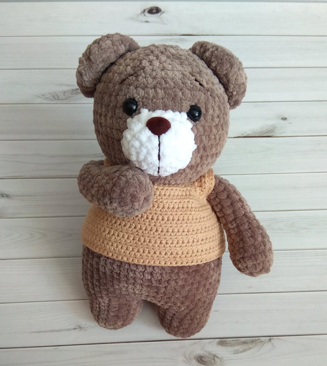 Stuffed soft toy teddy bear, plush toy teddy bear, teddy bear in jacket - 玩具/玩偶 - 棉 咖啡色