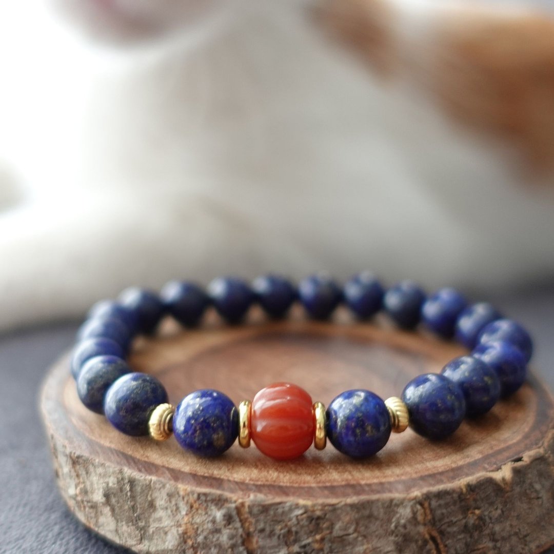 静 青韵 天然青晶石  丰收富足南红 沉静的美 手链手环 手串配饰 - 手链/手环 - 水晶 蓝色