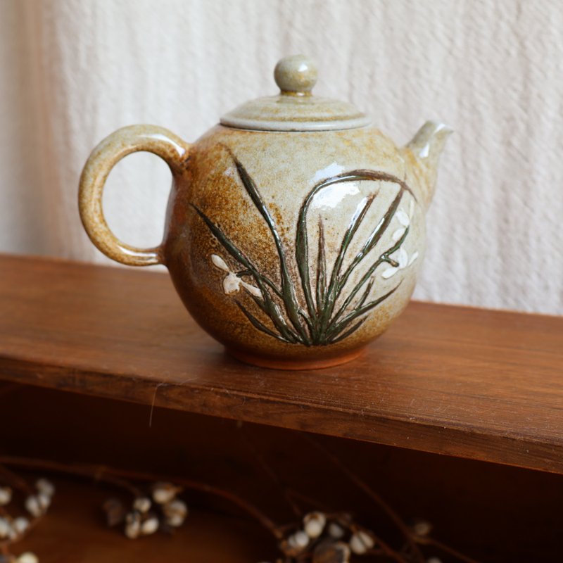 兰花幽香 柴烧陶手工茶壶 - 茶具/茶杯 - 陶 咖啡色