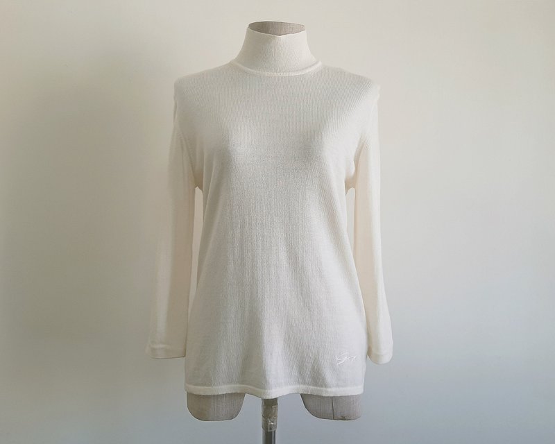 GENNY Vintage Cream Wool Sweater Womens Mock Neck Knit Pullover Small Medium - 女装针织衫/毛衣 - 其他材质 