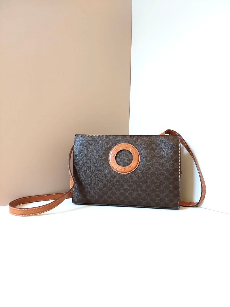 【特选货品】稀有中古二手Celine皮革圆环包侧背孭斜单肩手袋小包 - 侧背包/斜挎包 - 其他材质 咖啡色