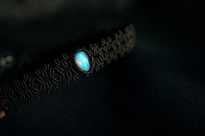 原創設計天然石macrame手工編繩月光石颈链moonstone choker - 颈链 - 宝石 黑色