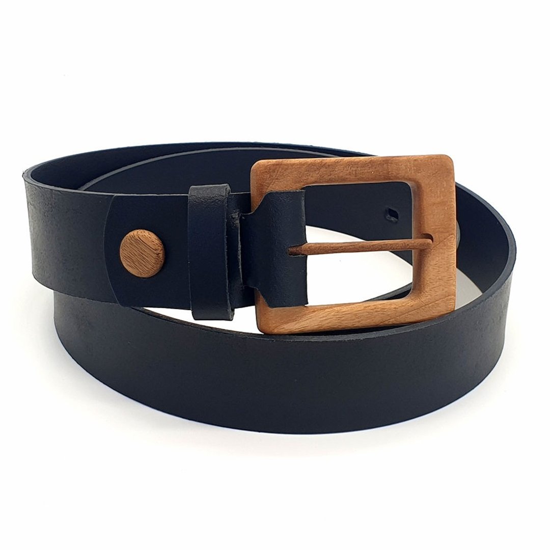 Wood Belt Serengeti Brave 406 - 胡桃木黑色皮革拼接皮带 - 皮带/腰带 - 木头 黑色