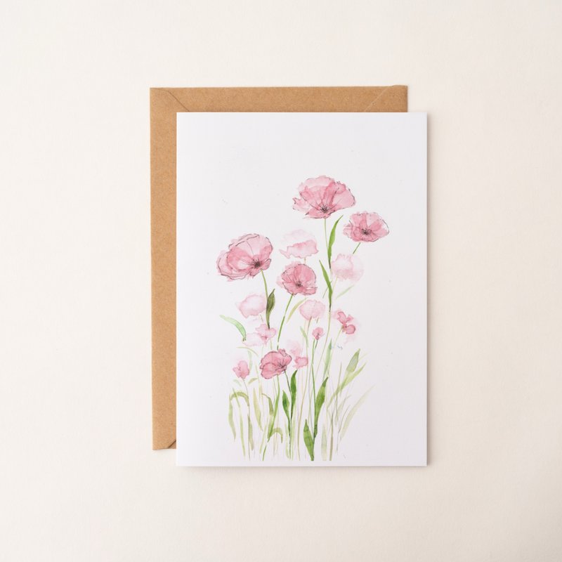 水彩花卉卡片 万用卡 生日卡片 感谢卡 艺术卡 贺卡 植物 - 卡片/明信片 - 纸 粉红色