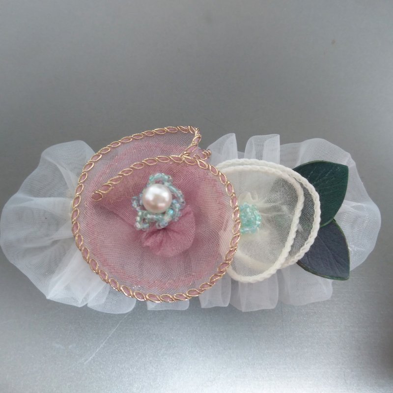 柔美欧根纱荷叶边花朵发夹 - 发饰 - 聚酯纤维 白色