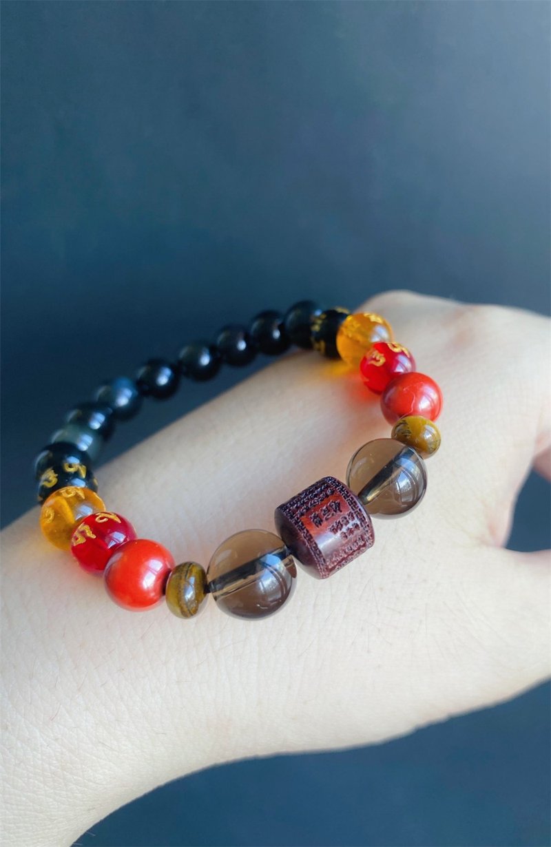 护 紫檀金刚经 朱砂 健康 护身 男女手链 礼物 天然石 水晶 - 手链/手环 - 水晶 黑色