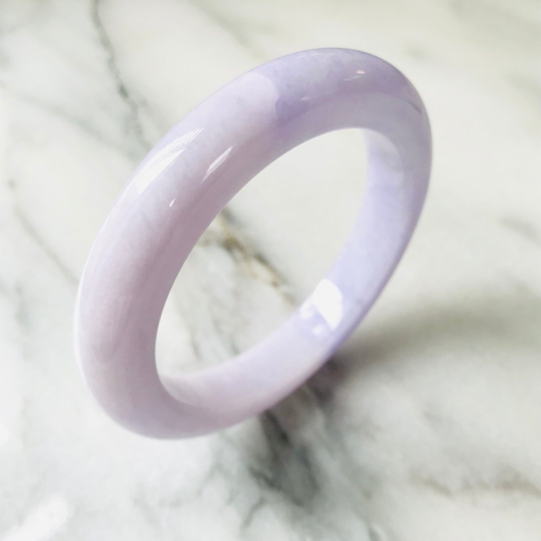 翡翠　天然硬玉　手镯　缅甸　粉紫　58.2 mm 蓝紫色 - 手链/手环 - 玉石 紫色