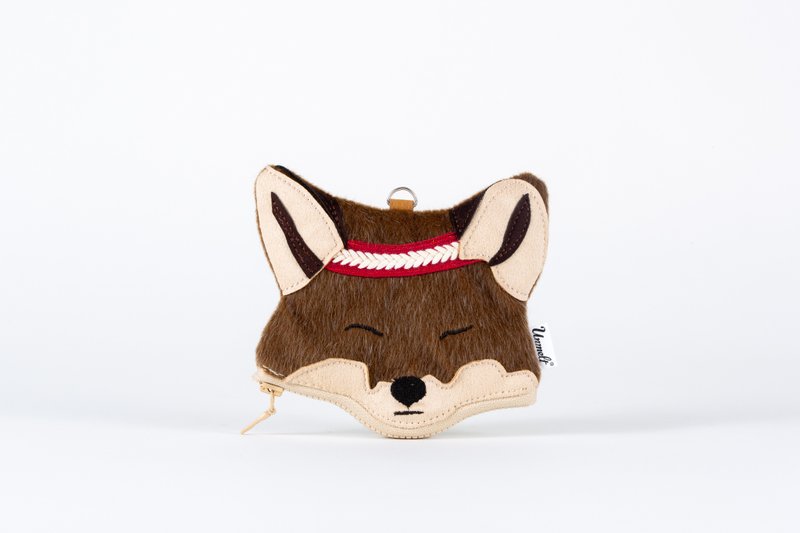 Red Fox Female Purse / functional animal pouch  / card holder&key keeper fox - 皮夹/钱包 - 聚酯纤维 卡其色