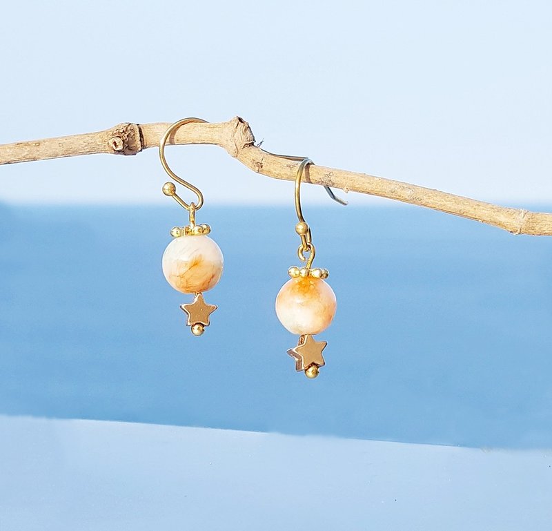 夏季星海派对-星岩 波斯玉 黄铜耳环 极简 星星 可爱 音乐祭 定制 - 耳环/耳夹 - 玉石 橘色