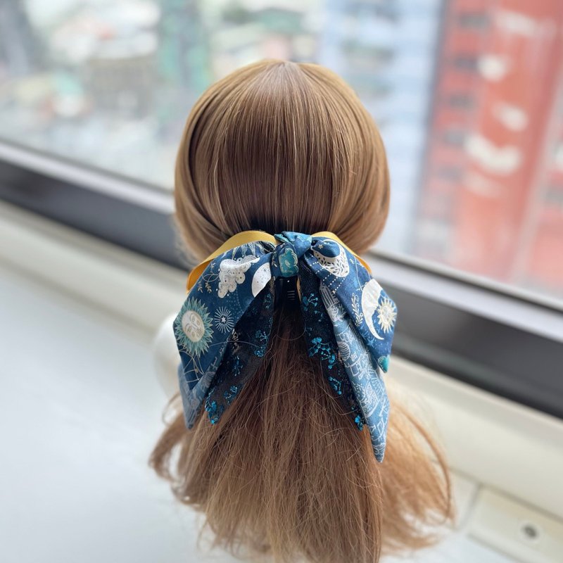 蝴蝶结鲨鱼夹抓夹相交夹发夹发饰头饰-烫金星月 - 发饰 - 其他材质 蓝色