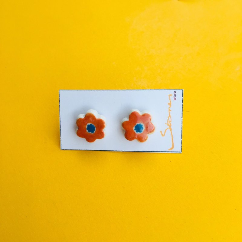 ceramic earrings blossom 005 - 耳环/耳夹 - 陶 橘色