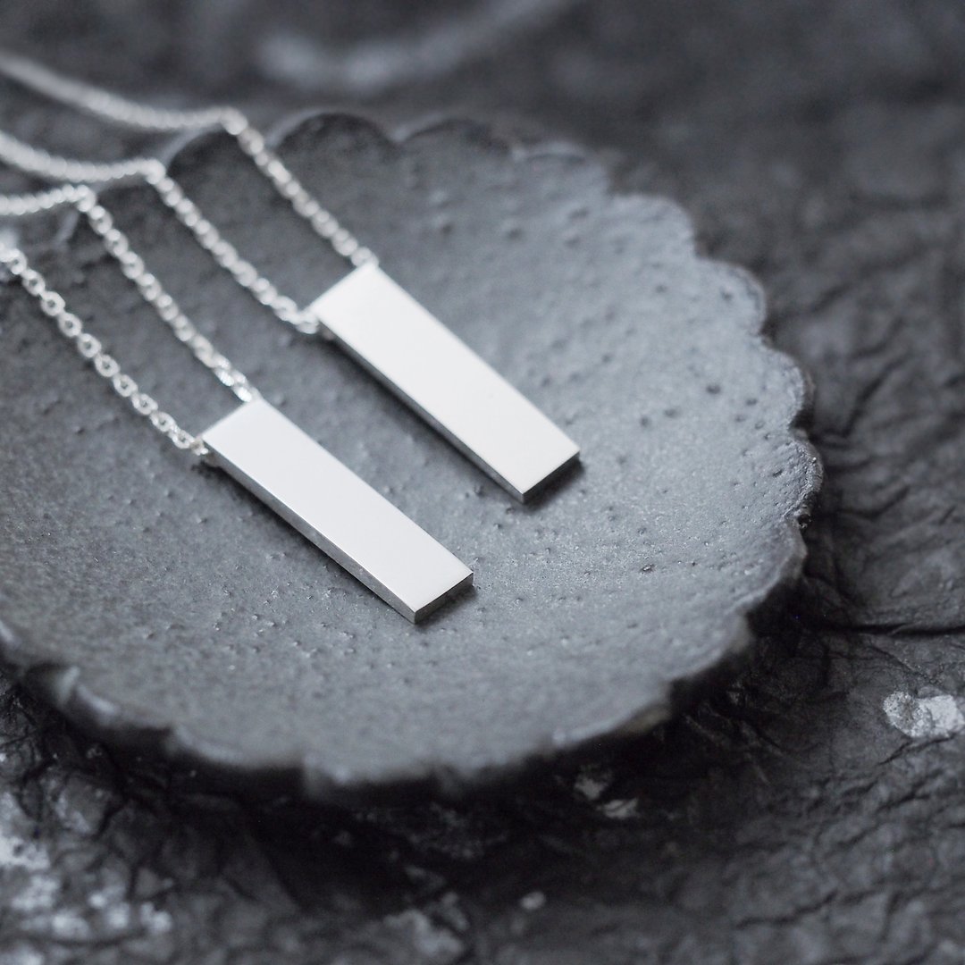 2 pieces set) Minimal Square Pair Necklace Silver 925 - 项链 - 宝石 银色