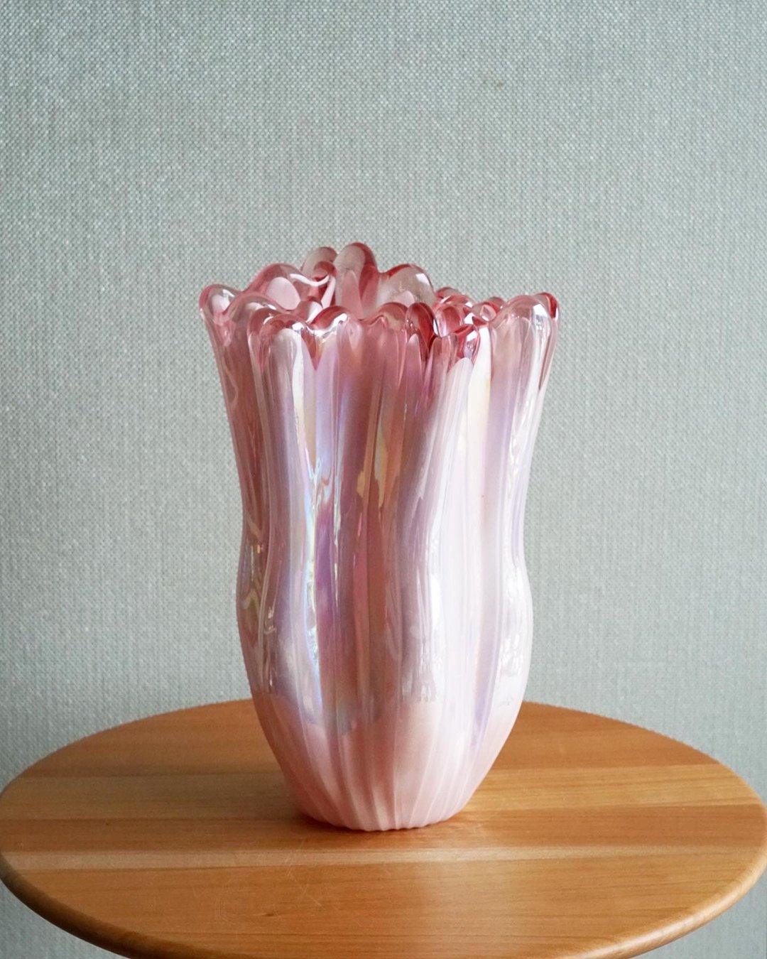 日本昭和 淡粉珠光手工花器 古董花器 - 花瓶/陶器 - 玻璃 粉红色