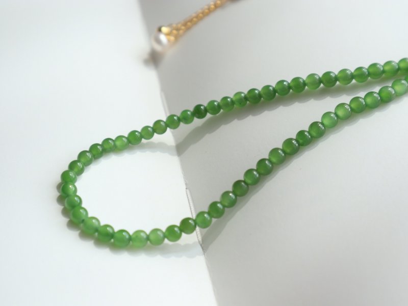 订制 4mm阳绿碧玉 珍珠设计单圈手持手串m - 手链/手环 - 半宝石 红色