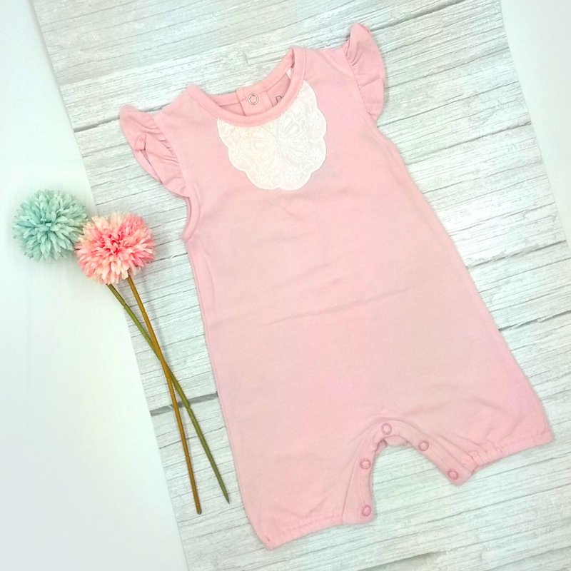 【Deux Filles有机棉】婴儿无袖蕾丝连身衣/新生儿包屁衣(粉红) - 包屁衣/连体衣 - 棉．麻 