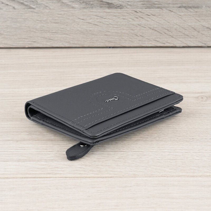 极简对折牛皮短夹4173(深灰) - 皮夹/钱包 - 真皮 灰色