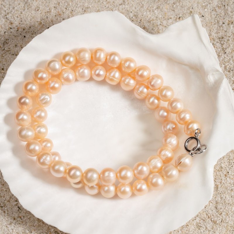 天然粉色淡水珍珠项链 7-8mm 银色水泡扣 优雅经典 生日礼物 - 项链 - 珍珠 粉红色