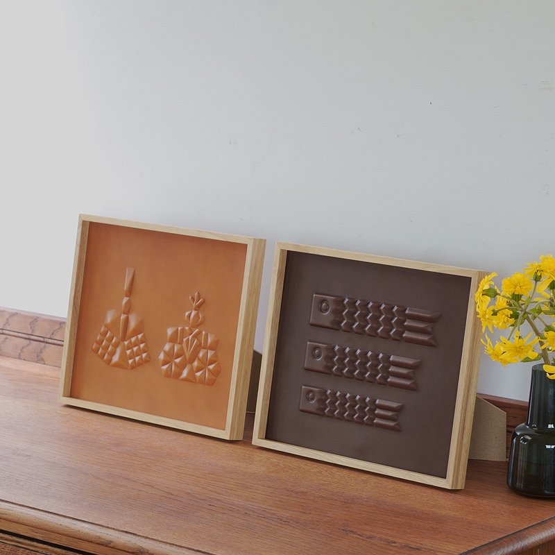 皮革艺术墙壁装饰浮雕室内婴儿送礼会礼物新生儿礼物鲤鱼旗日本传统幸运符 - 墙贴/壁贴 - 真皮 蓝色