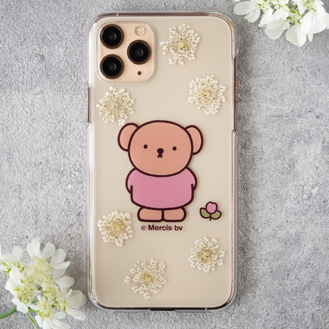 【Pinkoi x miffy】押花 iPhone 手机壳 -波里斯熊&郁金香 - 手机壳/手机套 - 树脂 透明