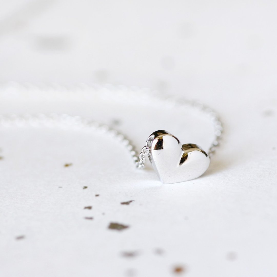 Three-dimensional heart necklace Silver 925 - 项链 - 其他金属 银色