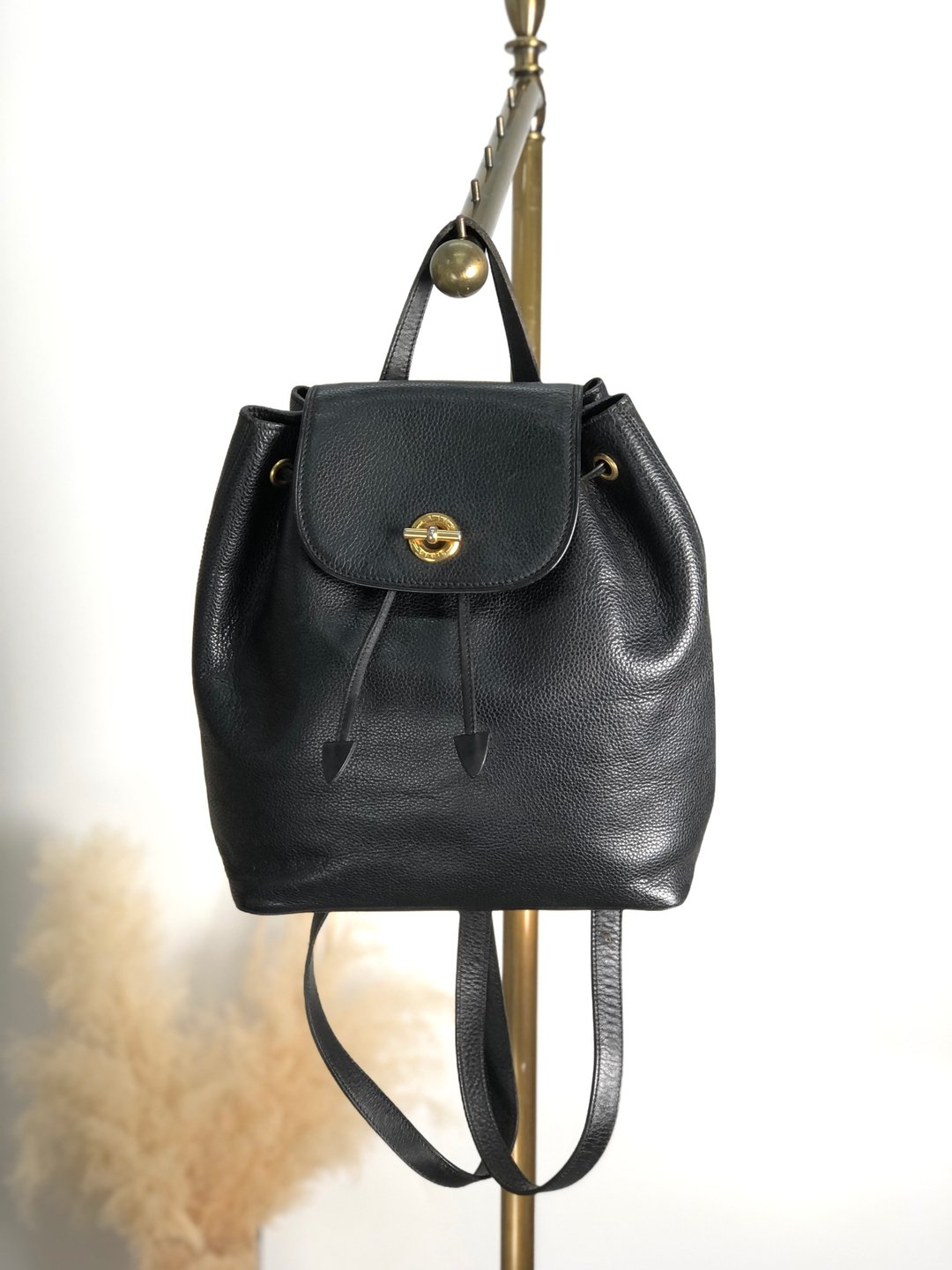 【日本直送 名牌中古包】CELINE 赛琳 黑色锁头造型皮革后背包 vintage 古董 u7henu - 后背包/双肩包 - 真皮 黑色