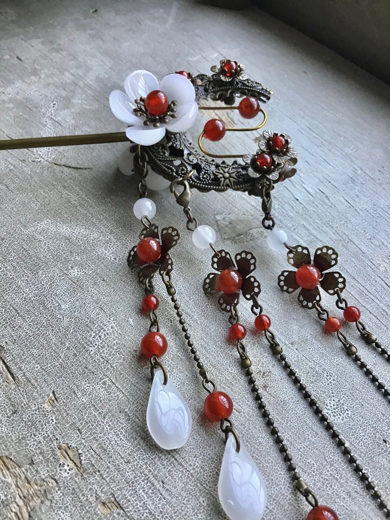 喵手作~月弯弯双面发簪/青铜、红白色系 - 发饰 - 其他材质 黑色