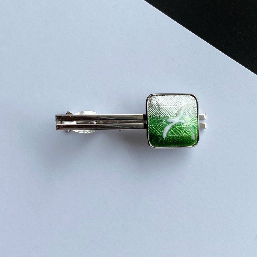 Seagull [Leaf Green Leaf Green] Cloisonne Tie Clip Pure Silver Foil Stamping Cloisonne - 领带/领带夹 - 其他材质 绿色