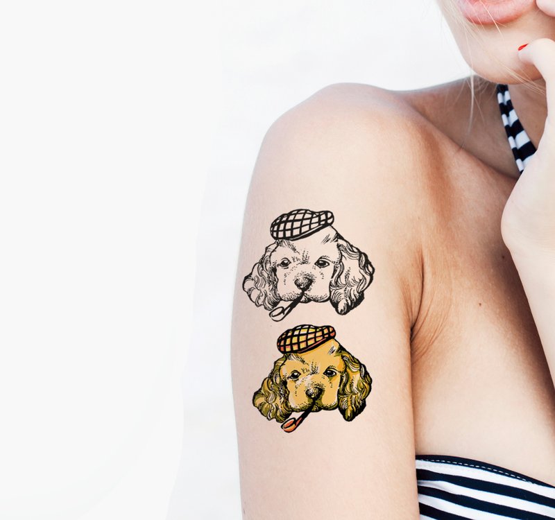 可爱小狗 纹身贴纸一套两款 黑白 彩色 - 纹身贴 - 纸 多色