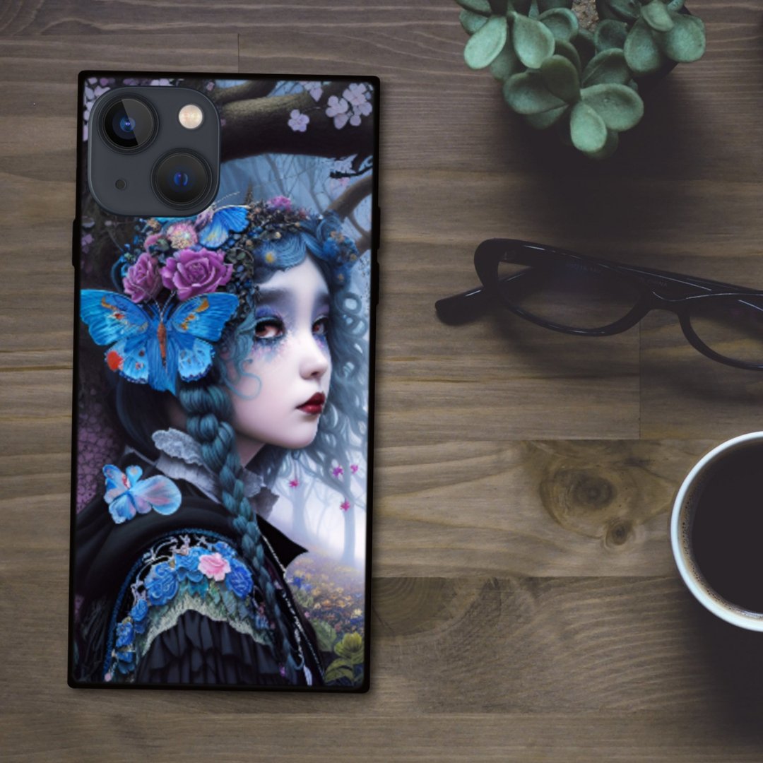 黑暗歌德风神秘魔女与花蝶，方形手机壳【强化玻璃处理】适用于 iPhone16 - 手机壳/手机套 - 塑料 多色